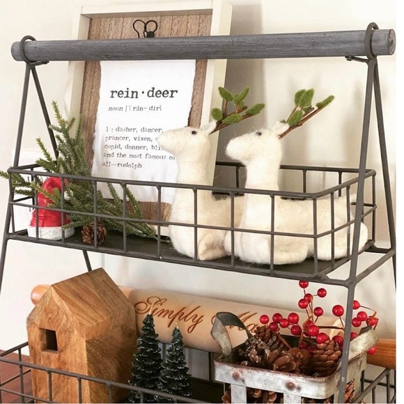 Two-Tier Metal Organizer Etagere Wooden Handle Accents Rustic Industrial#0725258 - Picture 8 of 16